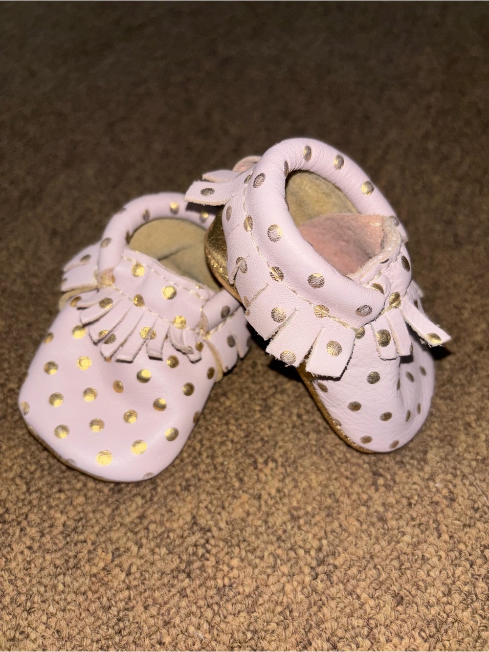 Purple Baby Moccasins with Gold Dots